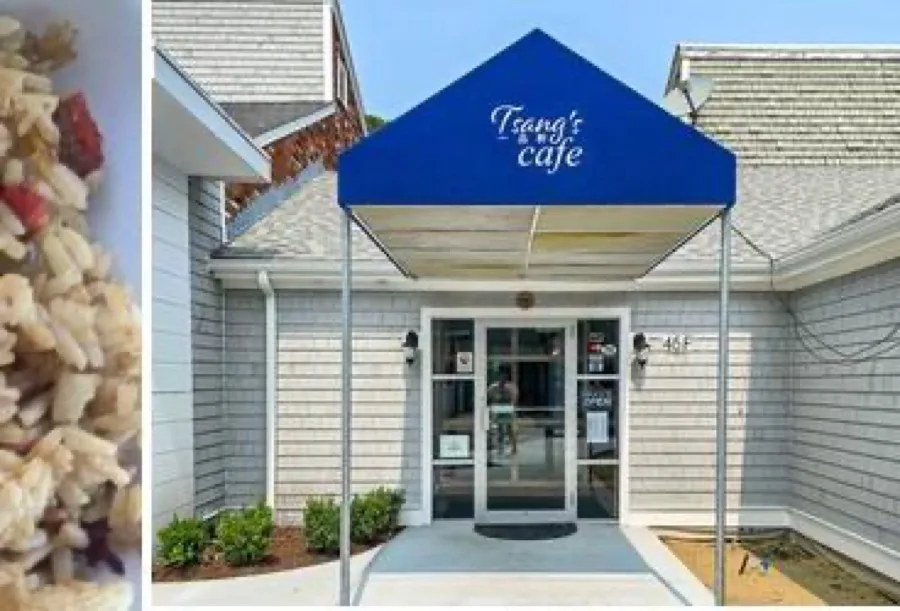 Tsang's Cafe storefront entrance on Depot Street in Duxbury